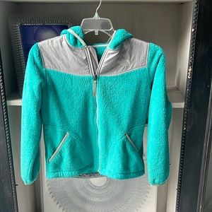 North Face girls tile green fleece hoodie size 14/16